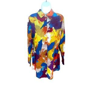 Soft Surroundings Vibrant Painter's Palette Artsy Gauze Button Down Shirt Sz M